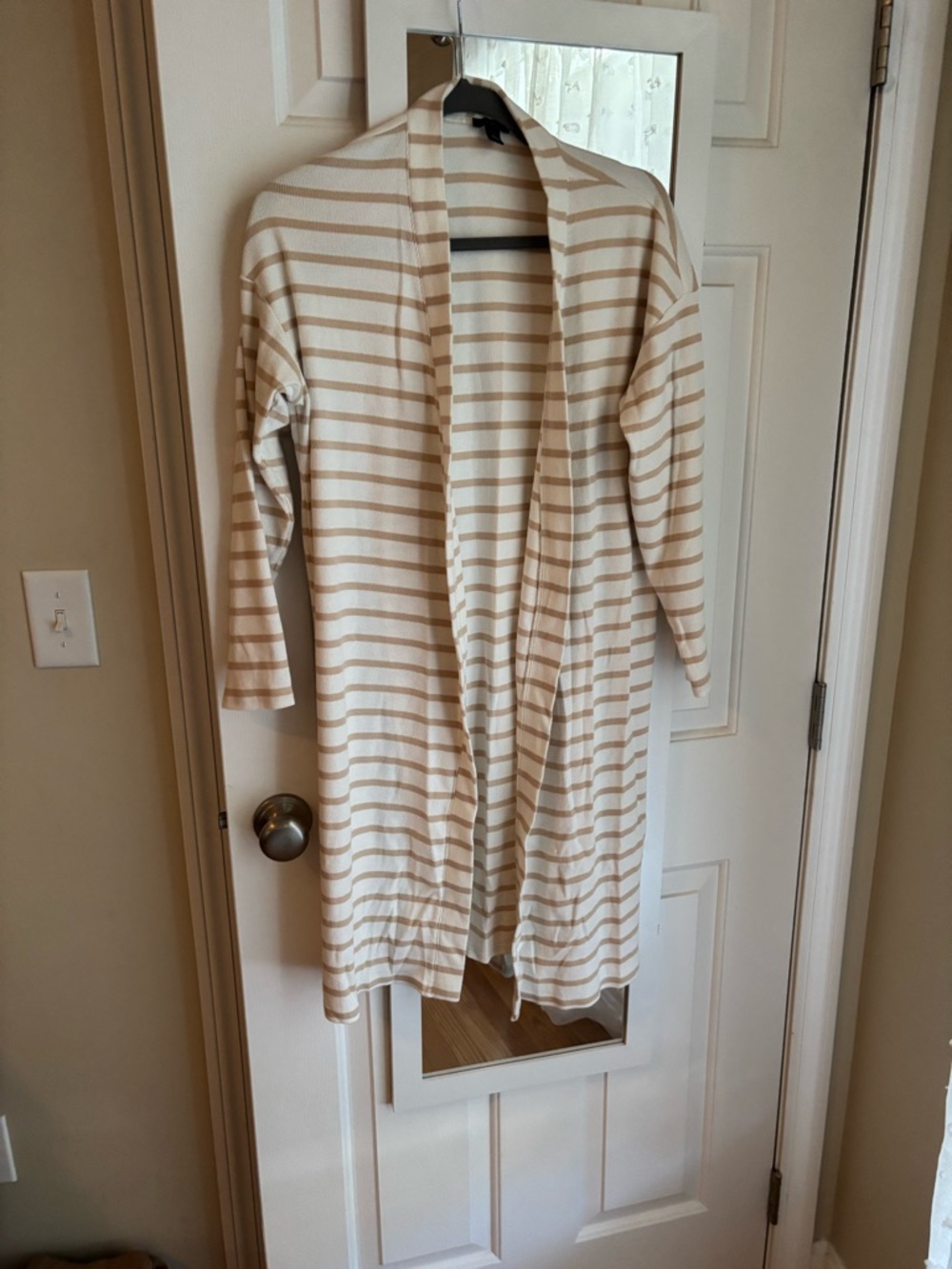 Ann Taylor Cream and Tan Striped Open-Front Robe/Duster